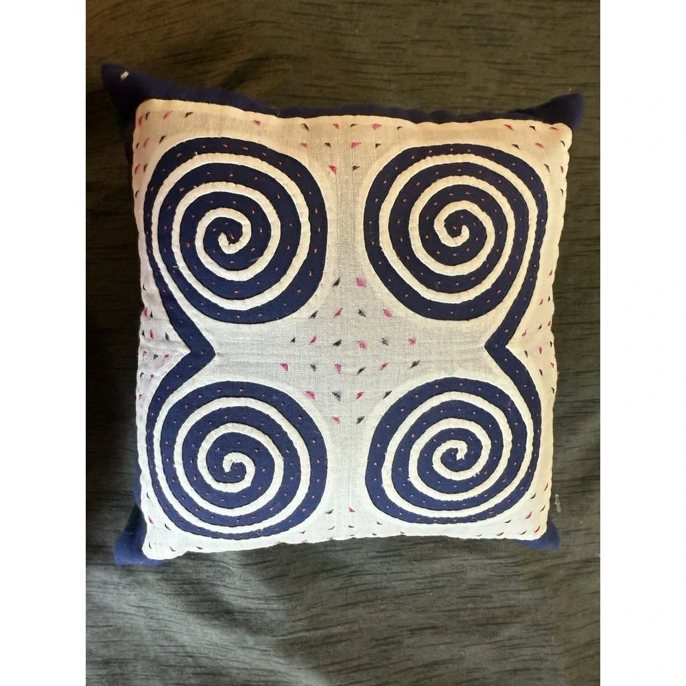 VTG Quilted Pillow Embroidered Purple & Green Hand Made Folk Art holiday 6x6